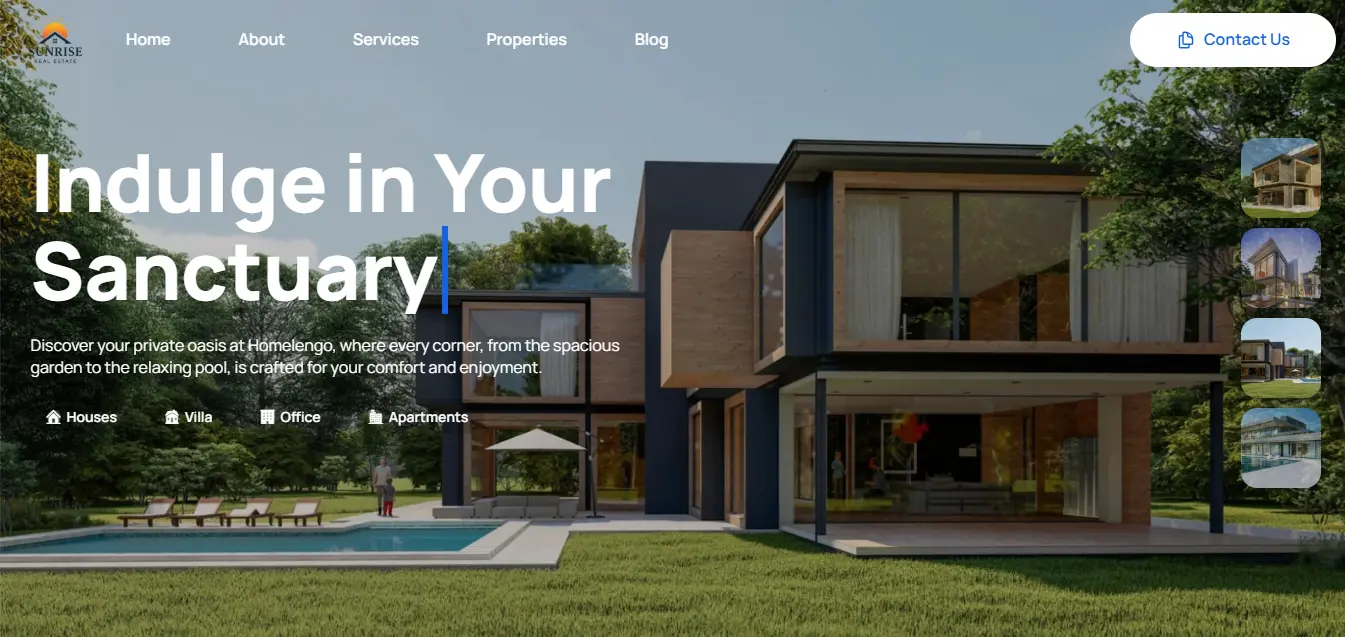 Website design for Sunrise Real Estate project by Kuntech.in